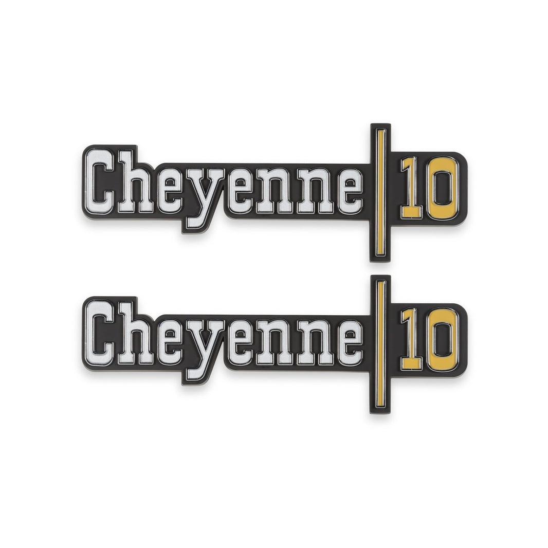 1973-1974 C/K CHEYENNE10 FNDR EMBLM PAIR - BROTHERS Trucks C/K Fender Badge Pair - Cheyenne 10
