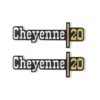 1973-1974 C/K CHEYENNE20 FNDR EMBLM PAIR - BROTHERS Trucks C/K Fender Badge Pair - Cheyenne 20