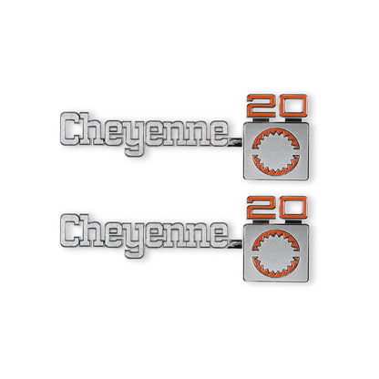1975-1980 C/K CHEYENNE20 FNDR EMBLM PAIR - BROTHERS Trucks C/K Fender Badge Pair - Cheyenne 20
