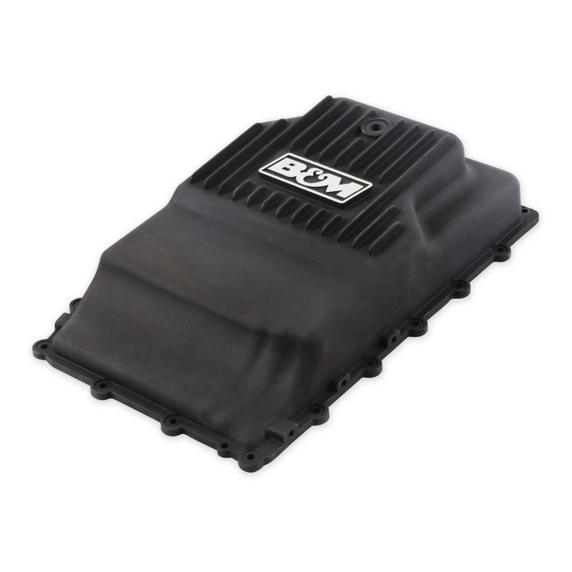B&M Hi-Tek Heavy-Duty Deep Transmission Pan -  Ford 10R80 - Aluminum - Black - Photo - Close Up Front