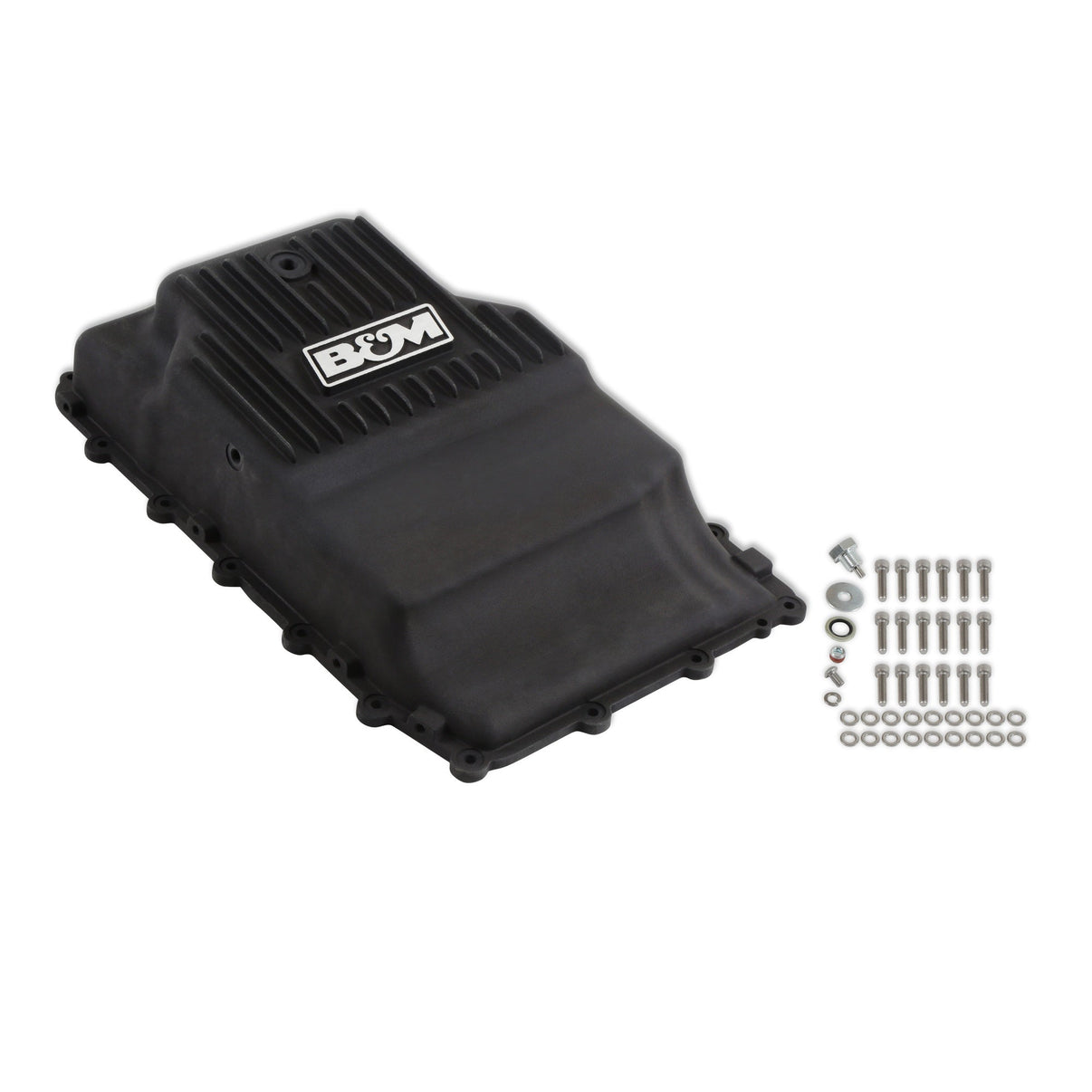 B&M Hi-Tek Heavy-Duty Deep Transmission Pan -  Ford 10R80 - Aluminum - Black - Photo - out of package Right