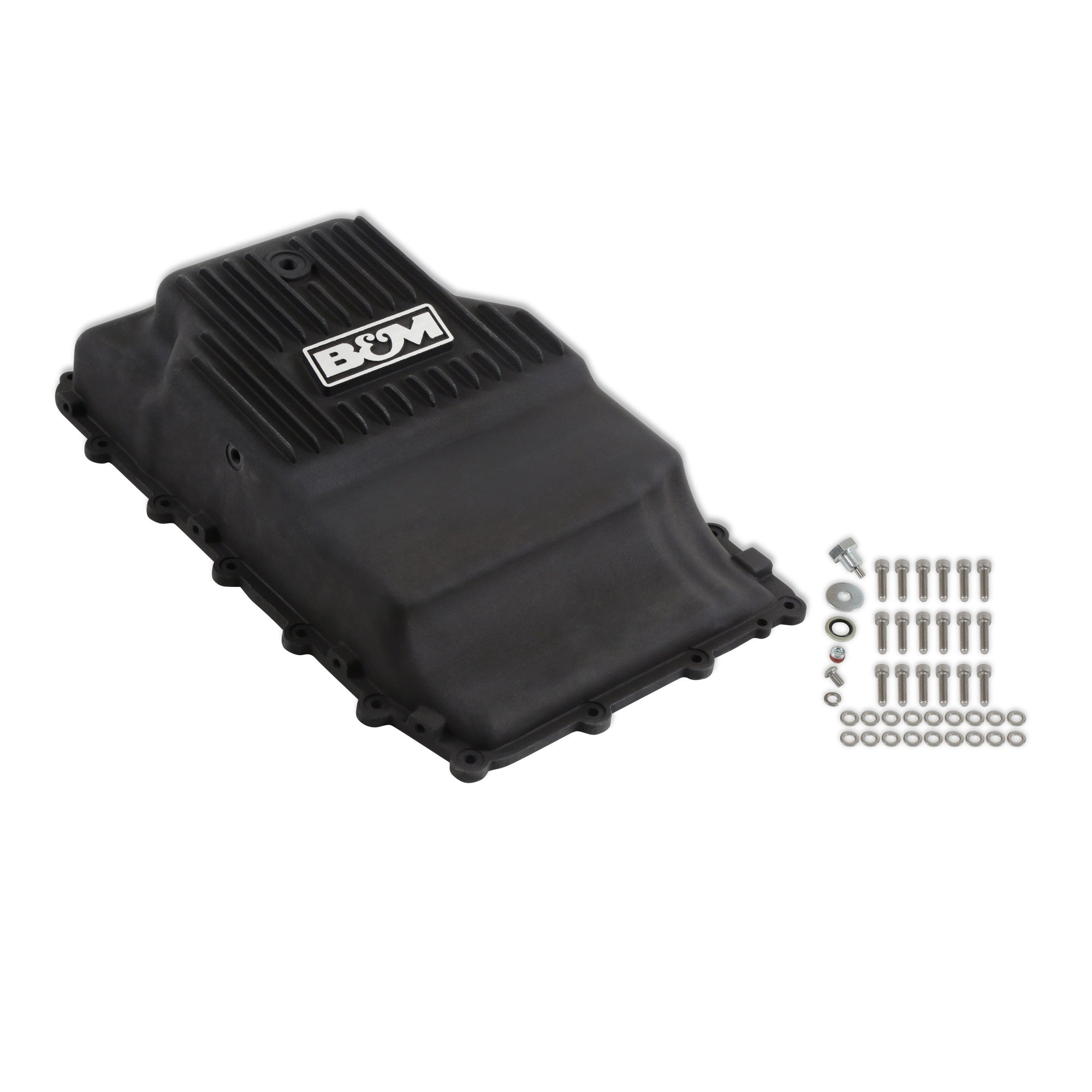 B&M Hi-Tek Heavy-Duty Deep Transmission Pan -  Ford 10R80 - Aluminum - Black - Photo - out of package Right