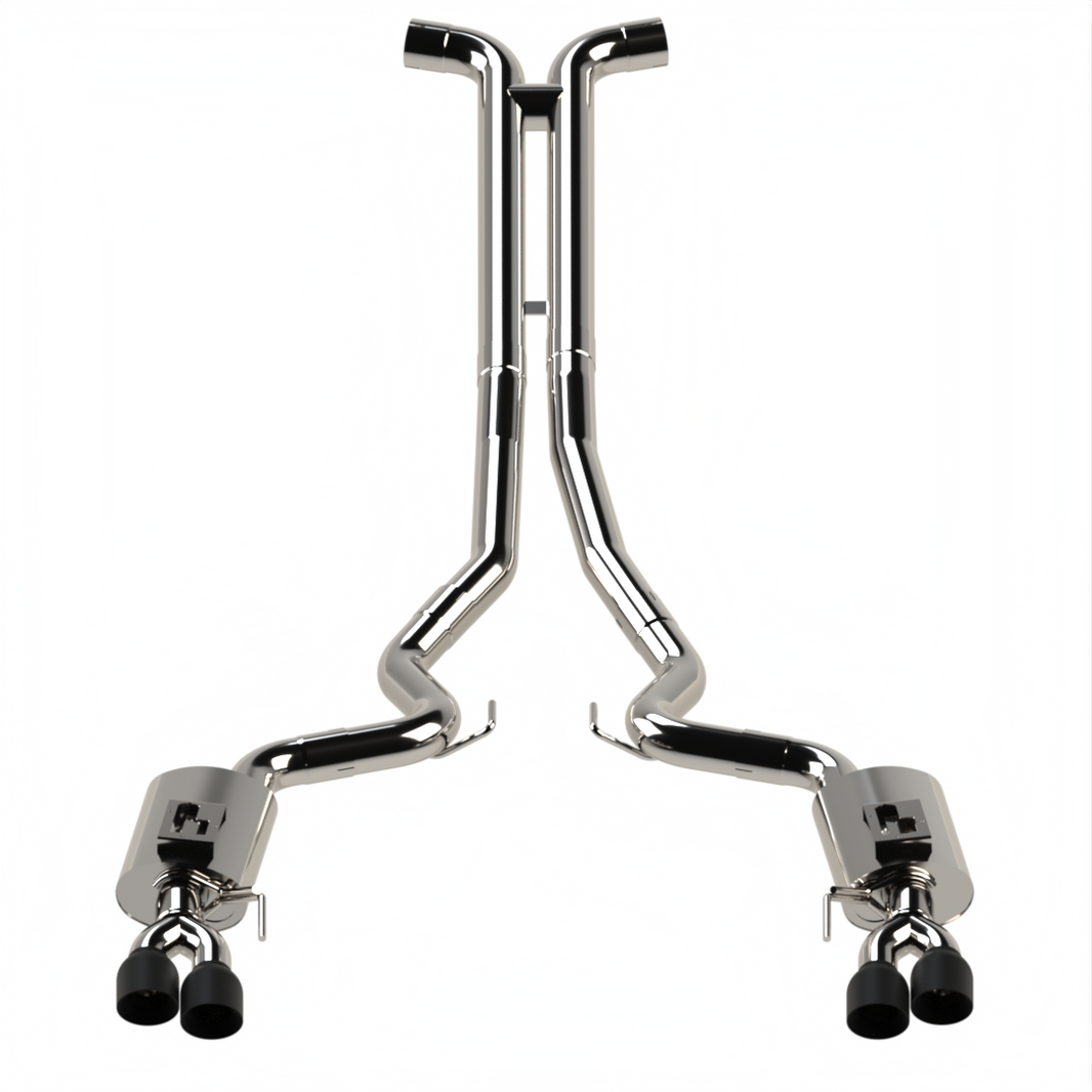 2-1/4"(OEM) x 3" Cat-Back H-Pipe Exhaust - 3" Cat-Back (H-Pipe) w/Black Tips. 2018-2020 Mustang GT 5.0L. Connects to OEM.