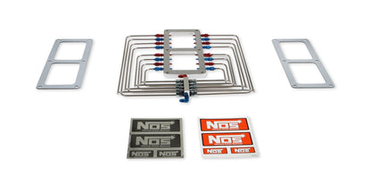 6.71 BLOWER PLATE-SHOW - NOS Blower Injector Plate, Polished Finish, Red & Blue Plumbing