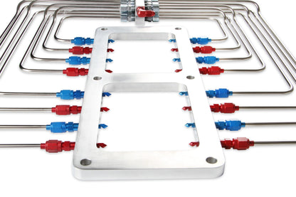 6.71 BLOWER PLATE-SHOW - NOS Blower Injector Plate, Polished Finish, Red & Blue Plumbing