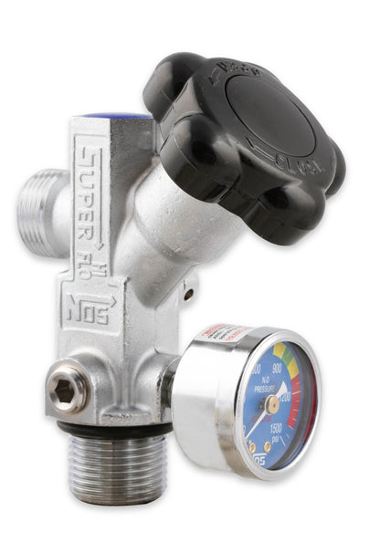 Valve de bouteille Super Hi-Flo avec manomètre bleu - NOS Valve de bouteille Super Hi-Flo avec manomètre à cadran bleu