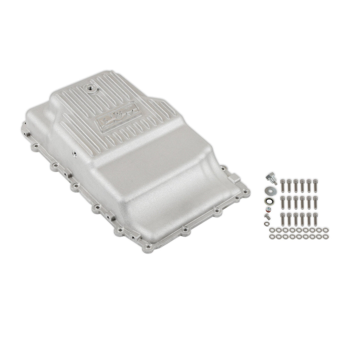 B&M Hi-Tek Heavy-Duty Deep Transmission Pan -  Ford 10R80 - Aluminum - Natural - Photo - out of package Right