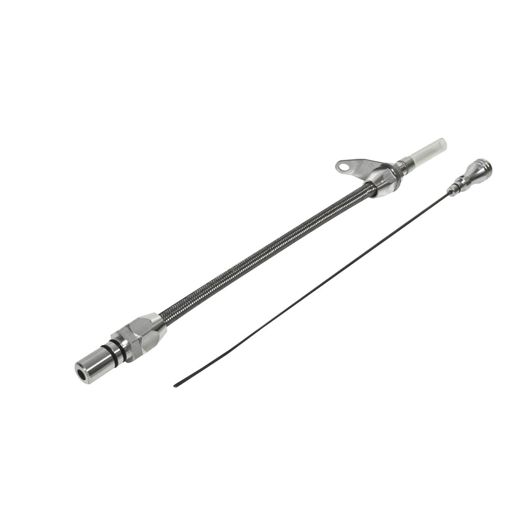 ALUM/BRAIDED DPSTK-350 - B&M Auto Transmission Dipstick & Tube - Billet Aluminum/Stainless Steel Braided
