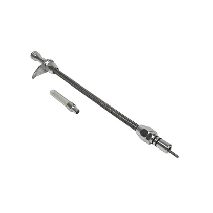 B&M Auto Transmission Dipstick & Tube - Billet Aluminum/Stainless Steel Braided - Photo - out of package Left