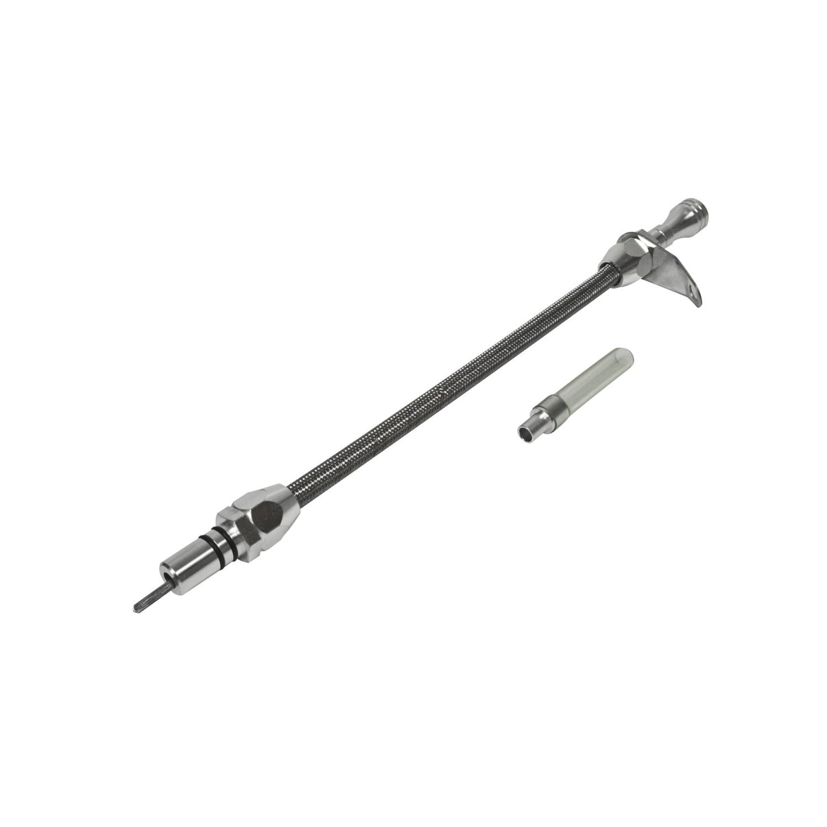 B&M Auto Transmission Dipstick & Tube - Billet Aluminum/Stainless Steel Braided - Photo - Primary Back