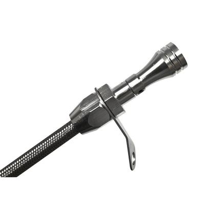 ALUM/BRAIDED DPSTK-350 - B&M Auto Transmission Dipstick & Tube - Billet Aluminum/Stainless Steel Braided