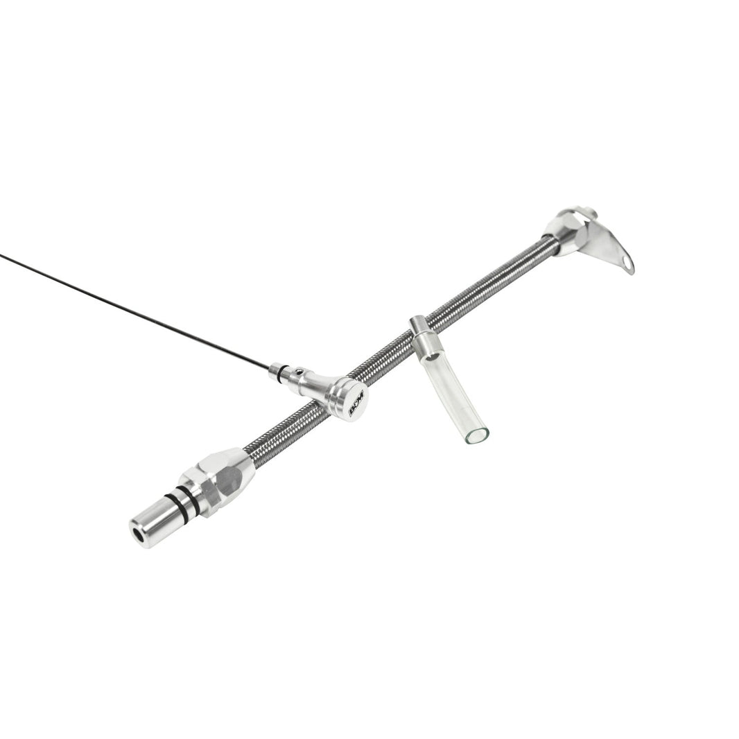 ALUM/BRAIDED DPSTK-400 - B&M Auto Transmission Dipstick & Tube - Billet Aluminum/Stainless Steel Braided