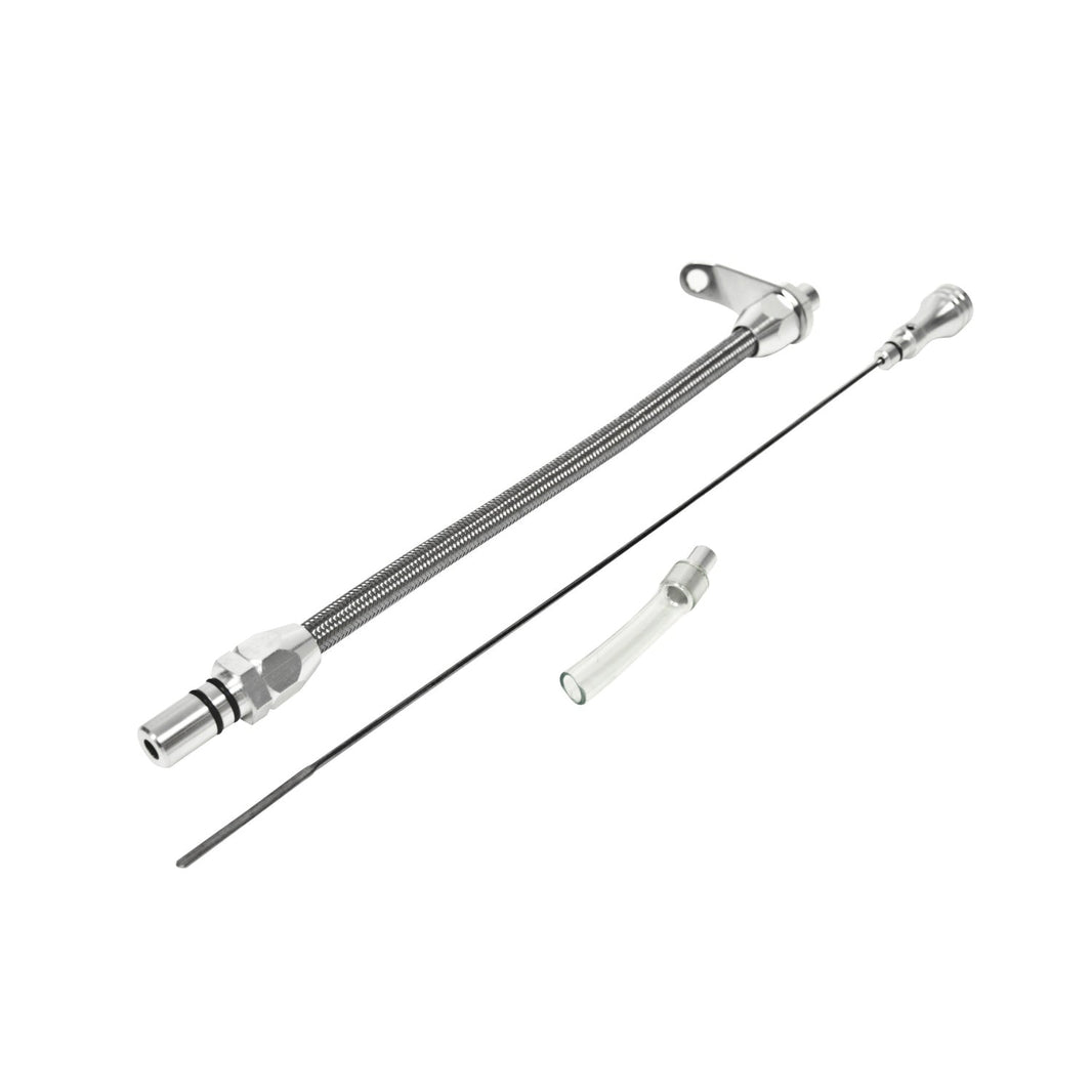ALUM/BRAIDED DPSTK-400 - B&M Auto Transmission Dipstick & Tube - Billet Aluminum/Stainless Steel Braided