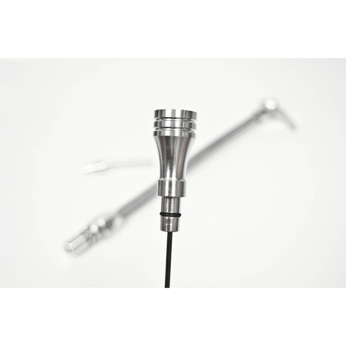B&M Auto Transmission Dipstick & Tube - Billet Aluminum/Stainless Steel Braided - Photo - out of package Top