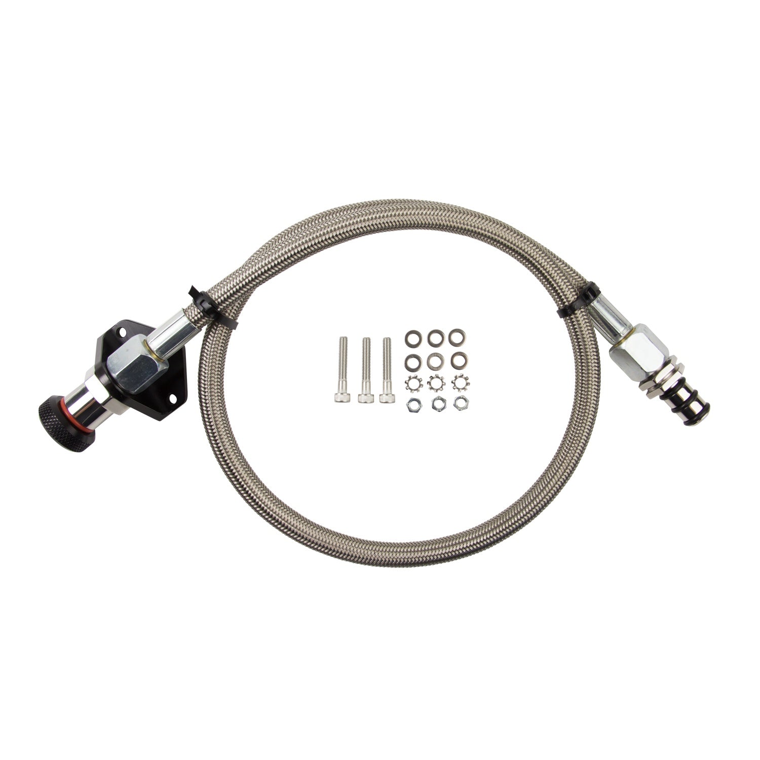 B&M Locking Auto Trans Dipstick & Tube - Billet Aluminum/Stainless Steel Braided - Photo - out of package Right