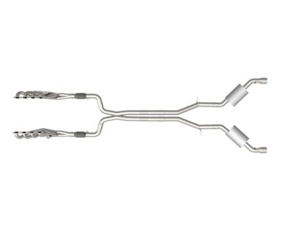 Collecteur d'échappement en acier inoxydable et kit d'échappement complet. - Collecteur d'échappement de 1-7/8 po et kit d'échappement catalysé avec doubles sorties polies. Camaro SS 2016-2024.