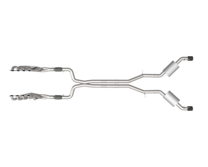Stainless Header and Full Exhaust Kit. - 1-7/8" Headers & Catted Exhaust Kit w/Black Dual Tips. 2016-2024 Camaro SS.