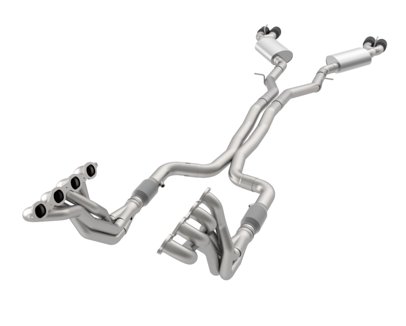 Stainless Header and Full Exhaust Kit. - 1-7/8" Headers & Catted Exhaust Kit w/Black Quad Tips. 2016-2024 Camaro SS.