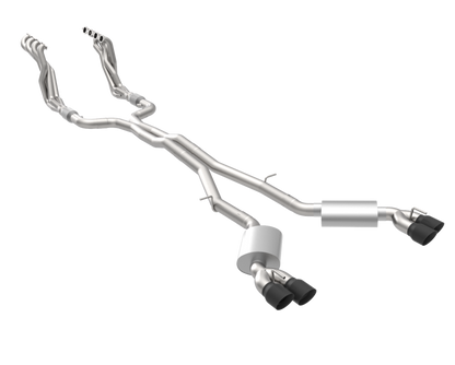 Stainless Header and Full Exhaust Kit. - 1-7/8" Headers & Catted Exhaust Kit w/Black Quad Tips. 2016-2024 Camaro SS.