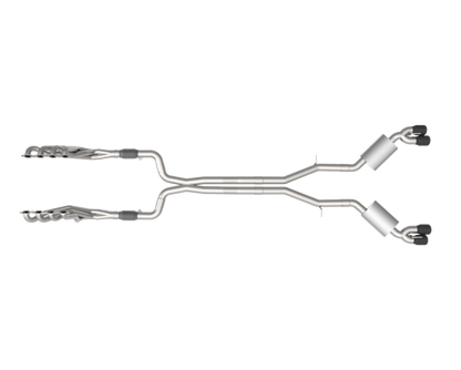 Stainless Header and Full Exhaust Kit. - 1-7/8" Headers & Catted Exhaust Kit w/Black Quad Tips. 2016-2024 Camaro SS.