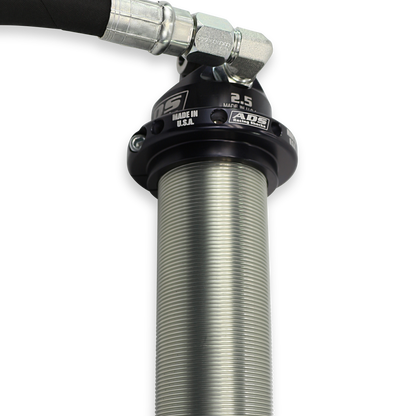 2.5"x8" ShortBdy CO RemRes 90Deg Hose 1" - ADS Race 2.5" Reservoir Coilover - 90 Degree - Extended Rod End