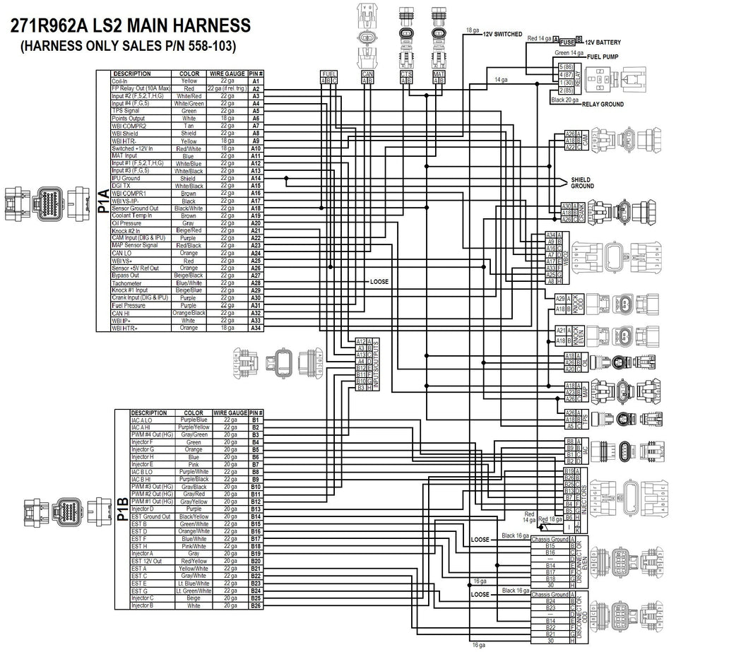 Kit de faisceau électrique, LS2/3/7, 58X, USCAR INJECTO - Kit de faisceau électrique GM 58X EFI