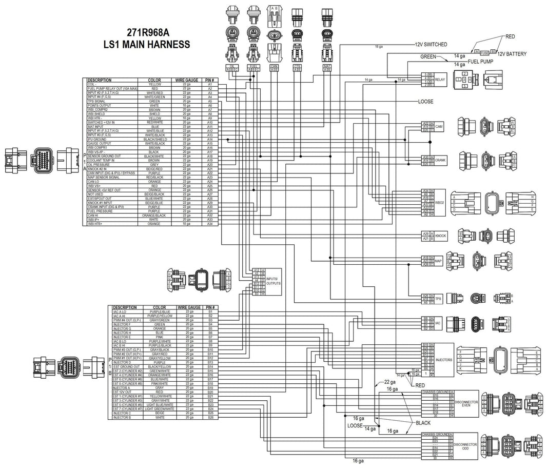 Kit de faisceau électrique, LS1/6, 24X, Bosch/Jetronic - Kit de faisceau électrique GM LS 24X EFI