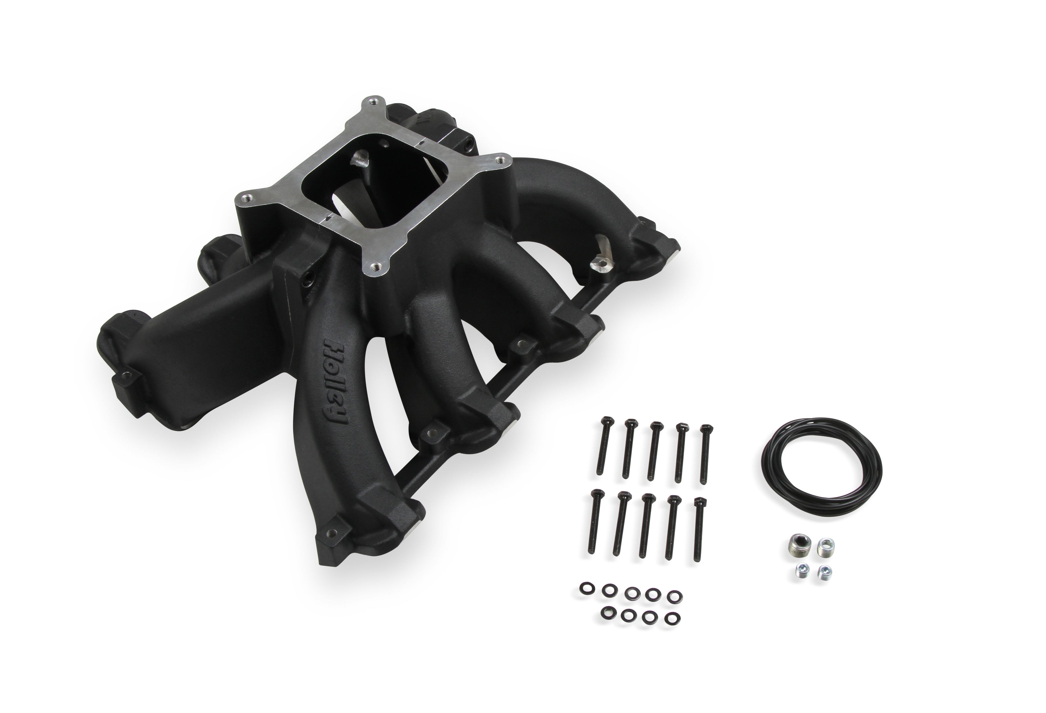 Holley Single Plane Split-Design Race Intake Manifold- GM LS1/LS2/LS6- Black - Photo - out of package Front