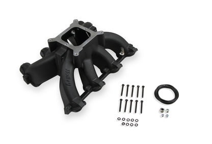 Holley Single Plane Split-Design Race Intake Manifold- GM LS1/LS2/LS6- Black - Photo - out of package Front