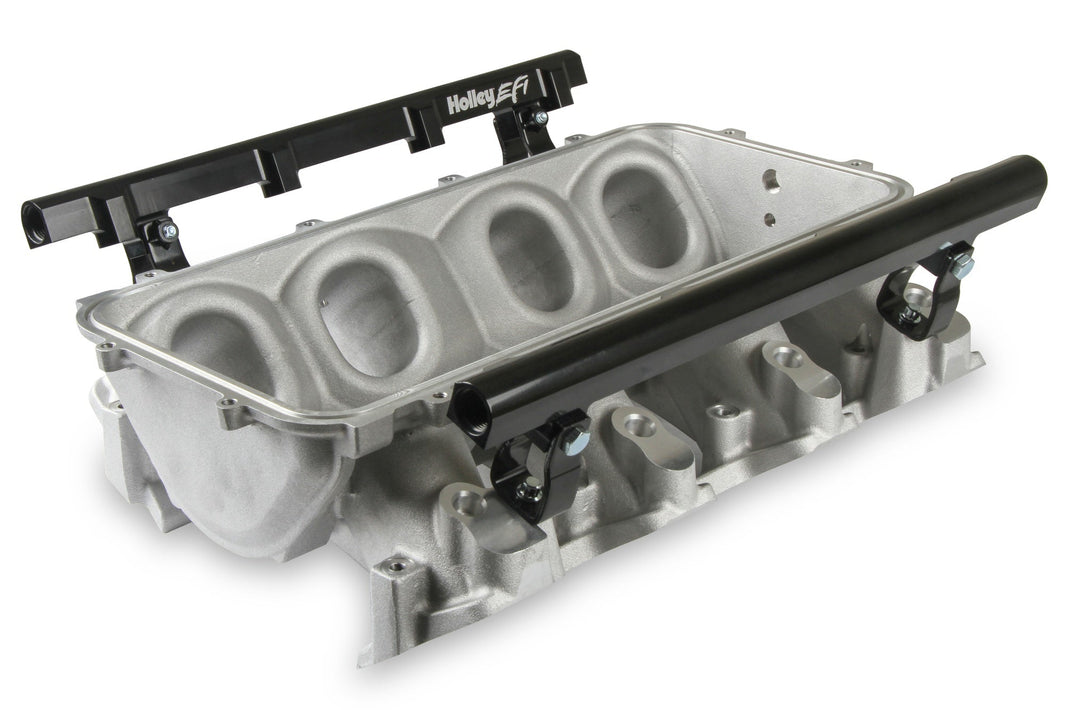 BASE MANIFOLD  RAILS LS3 LO RAM SATIN - Holley Lo-Ram Manifold Base and Fuel Rails Single Fuel Injector GM LS3/L92
