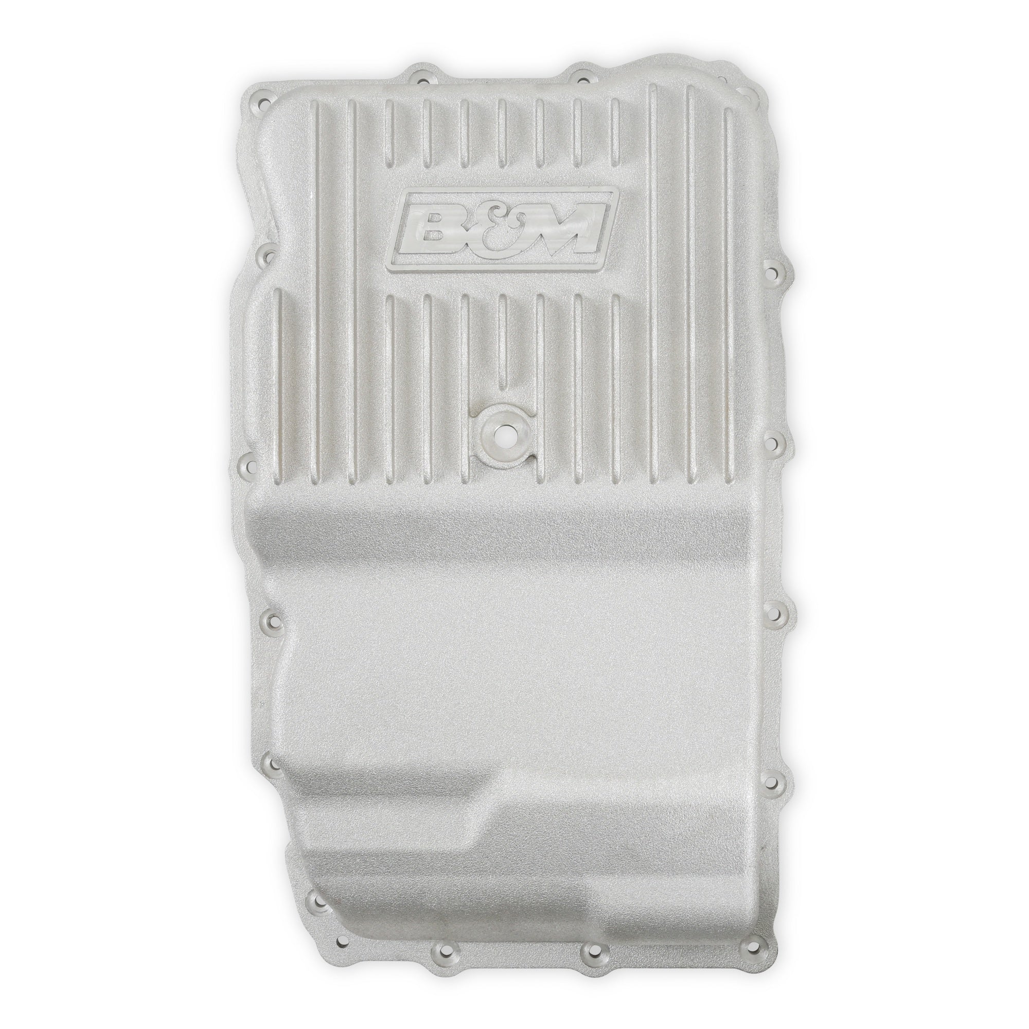 B&M Hi-Tek Heavy-Duty Deep Transmission Pan -  GM 10L80 - Aluminum - Natural - Photo - Close Up Right
