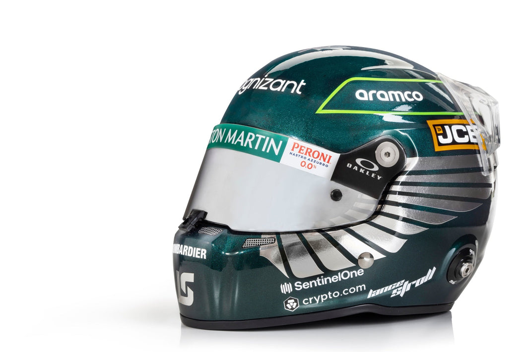 Casque MINI STROLL SAISON 2023 - Mini casque ST5 - Lance Stroll / Aston Martin, livrée saison régulière 2023