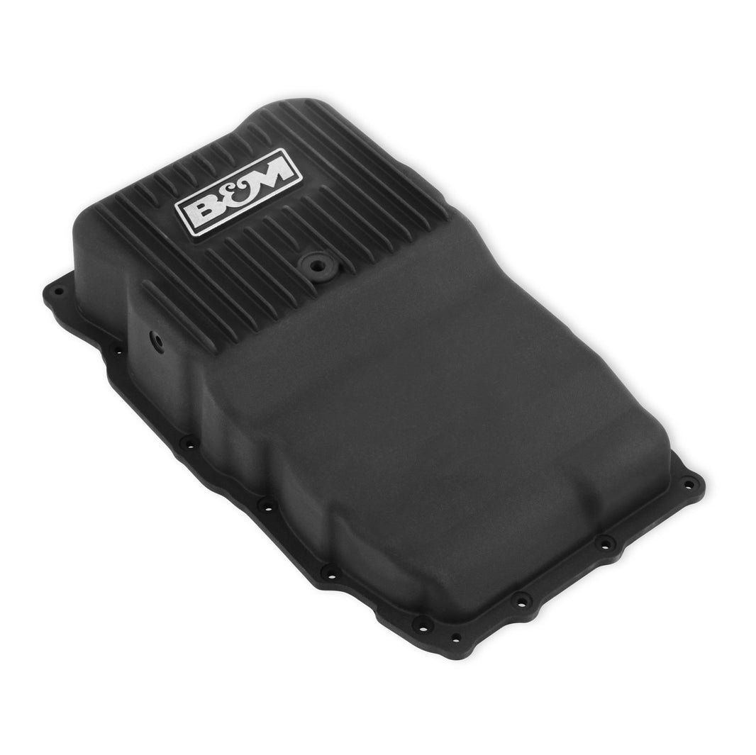 CAST TRANS PAN, 17-23 GM 10L80, BLACK - B&M Hi-Tek Heavy-Duty Deep Transmission Pan-GM 10L80- Aluminum-Black Anodized