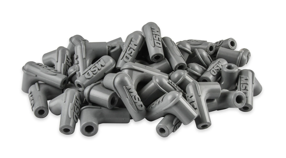 Boots, 90 Degree Logo Spark Plug, Gray Silicone 50EA - Photo - out of package Left