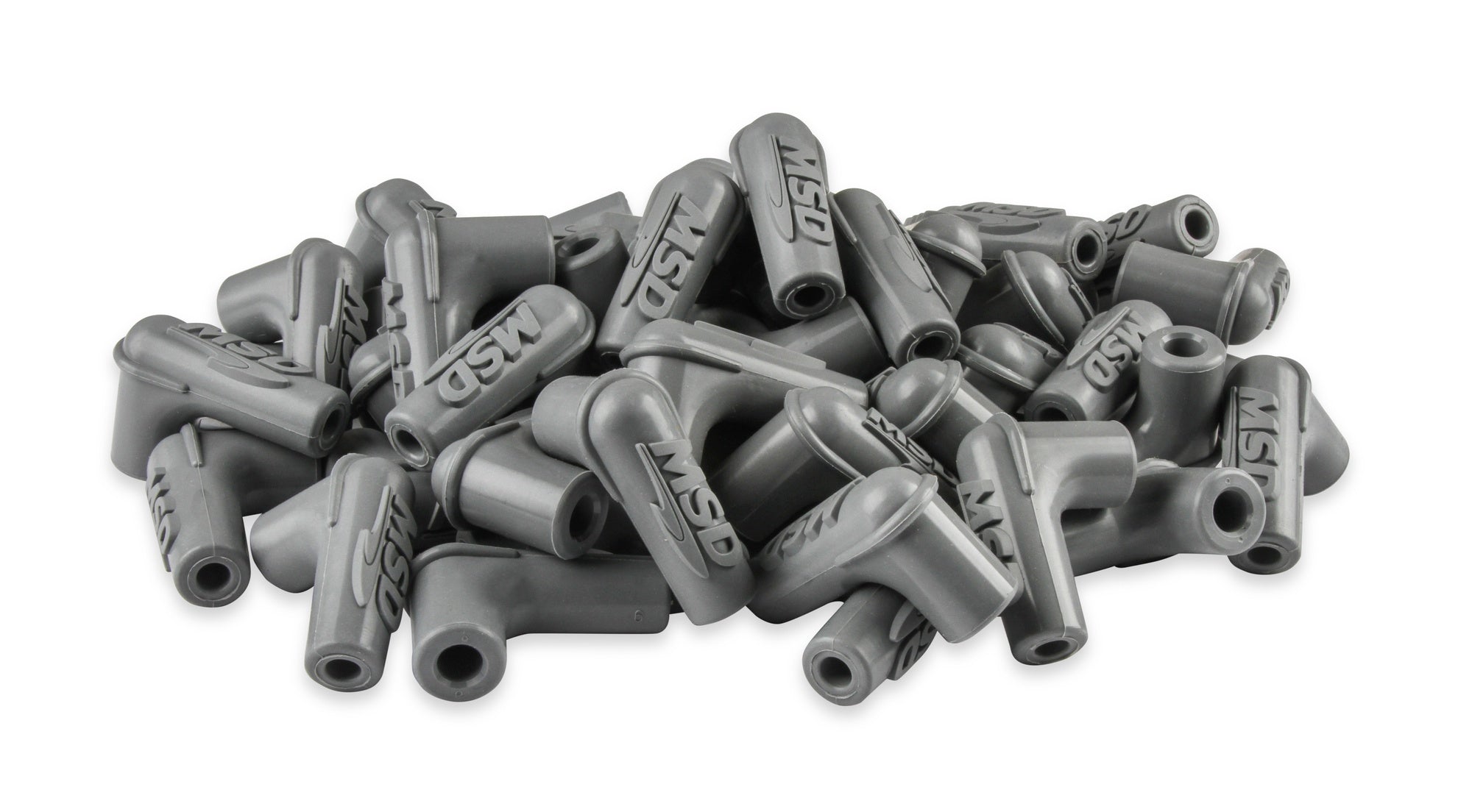 Boots, 90 Degree Logo Spark Plug, Gray Silicone 50EA - Photo - out of package Left