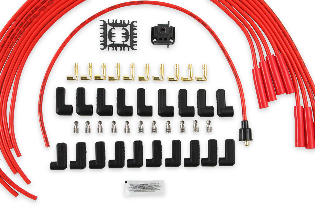 Jeu de câbles d'allumage - 8 mm - Universel - Câble rouge avec capuchons droits rouges