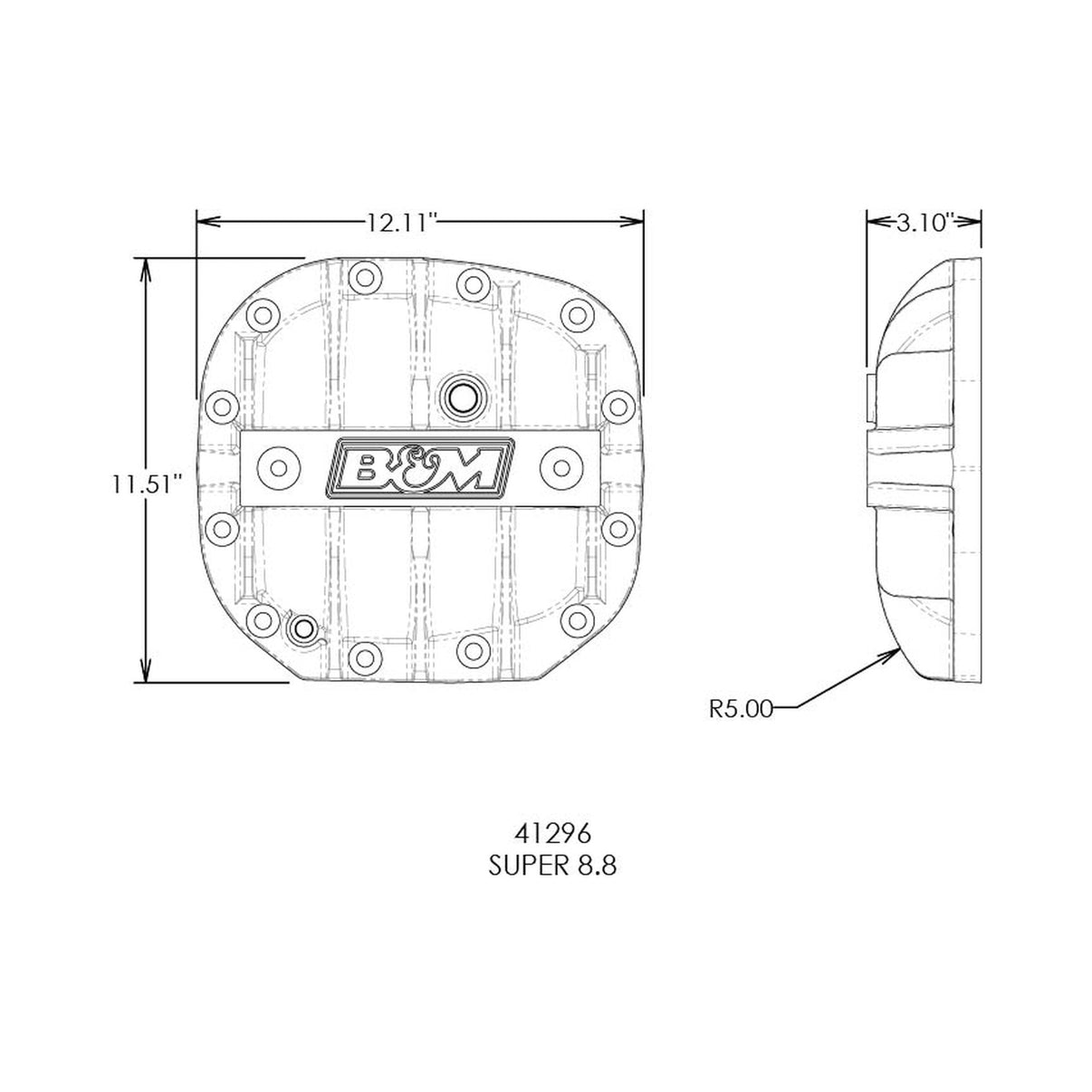 B&M Hi-Tek Aluminum Differential Cover for Ford Super 8.8 - Black - Photo - out of package Back