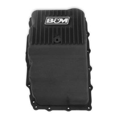 B&M Hi-Tek Heavy-Duty Deep Transmission Pan-GM 10L80- Aluminum-Black Anodized - Photo - Close Up Left