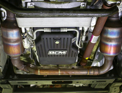 B&M Hi-Tek Heavy-Duty Deep Transmission Pan -  Ford 10R80 - Aluminum - Black - Photo - Close Up Left