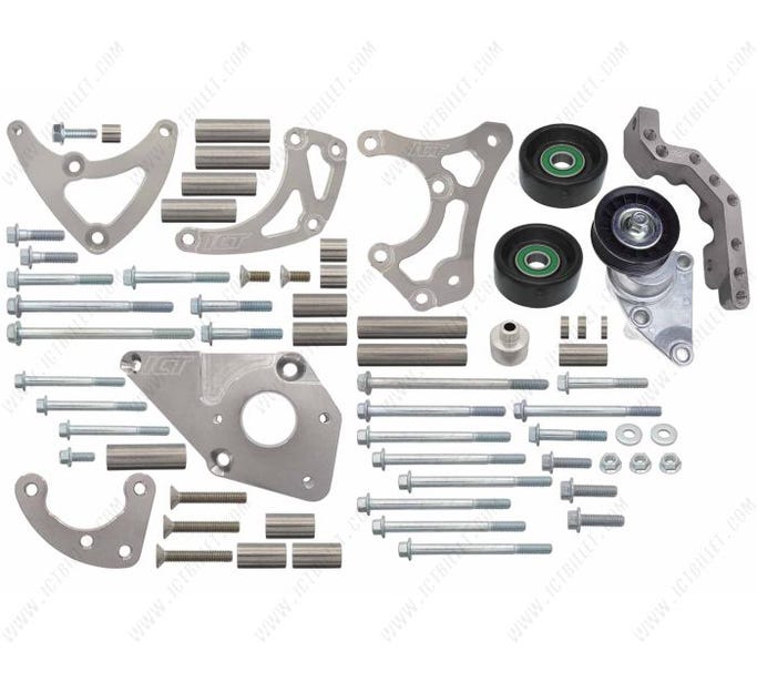 ICT Billet LS Alternator Location & P/S Bracket Kit - LS Truck & 2010-2015 Camaro Balancer - 551569LS0-3