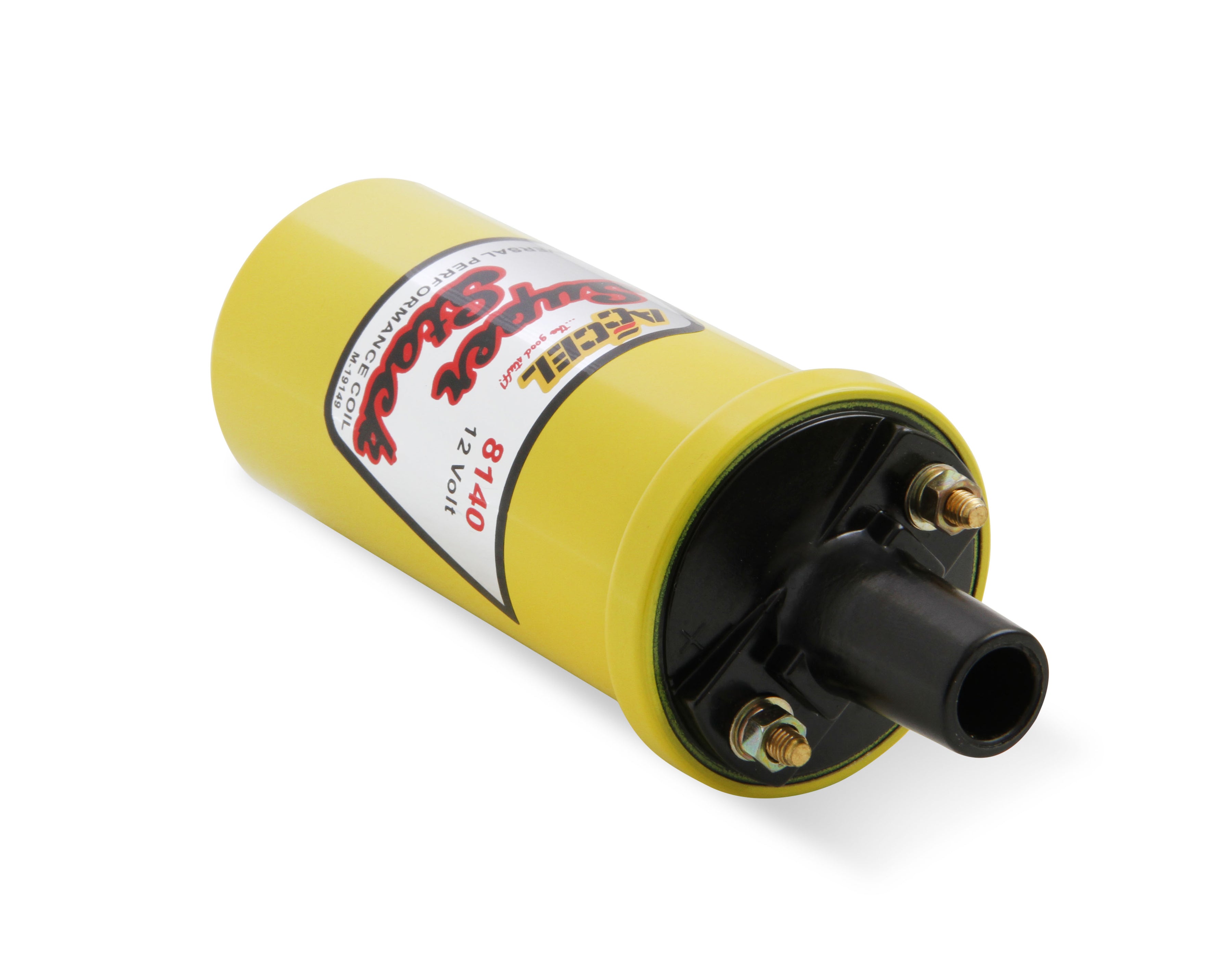 ACCEL Ignition Coil - Yellow - 42000v 1.4 ohm primary - Points - up to 6500 RPM - Photo - out of package Back