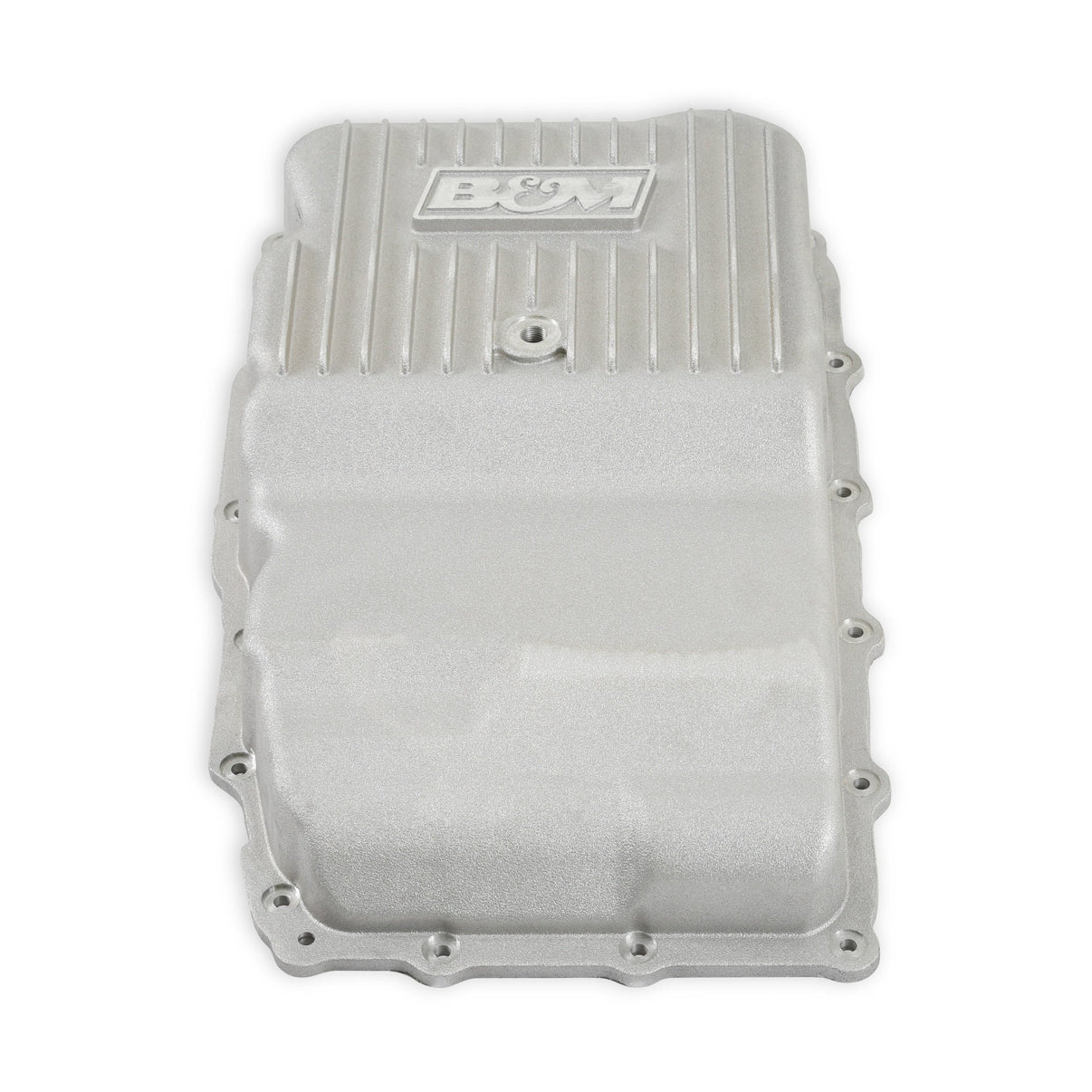 B&M Hi-Tek Heavy-Duty Deep Transmission Pan -  GM 10L80 - Aluminum - Natural - Photo - Close Up Back