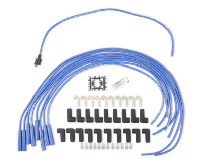 Jeu de câbles d'allumage - 8 mm - Universel - Câble bleu avec capuchons droits bleus