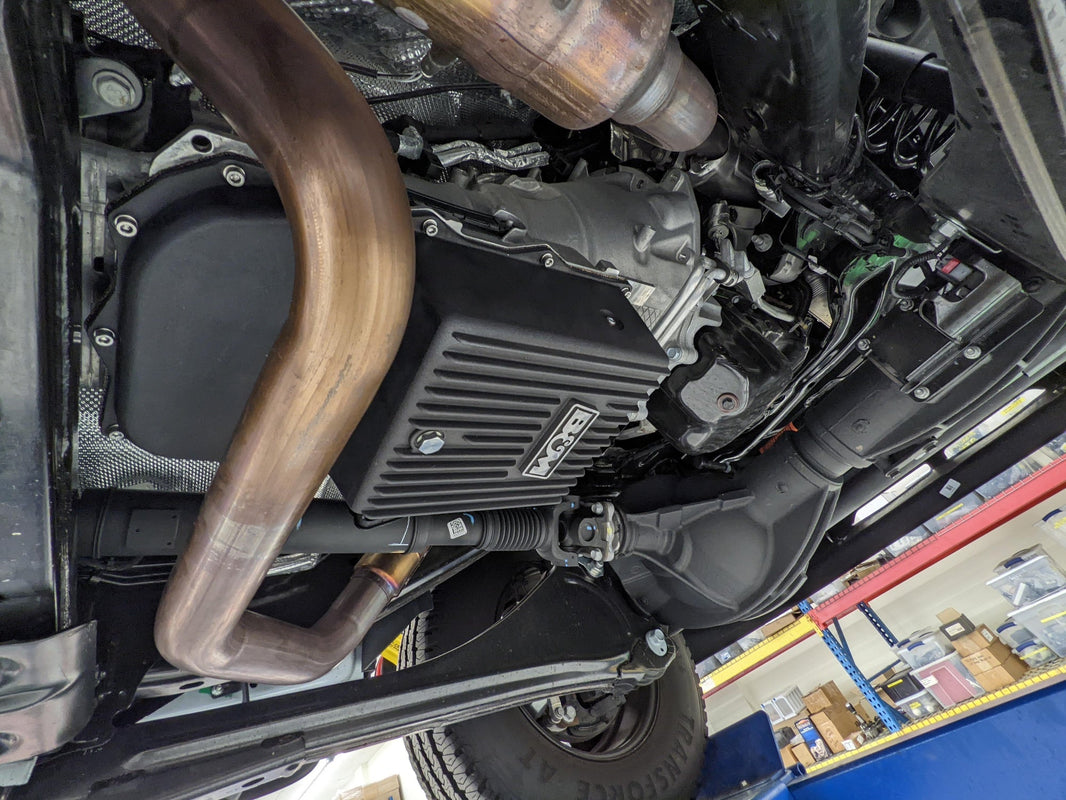 CAST TRANS PAN, DODGE 845RE & 8HP70, - B&M Hi-Tek Deep Heavy Duty Transmission Pan -  Black