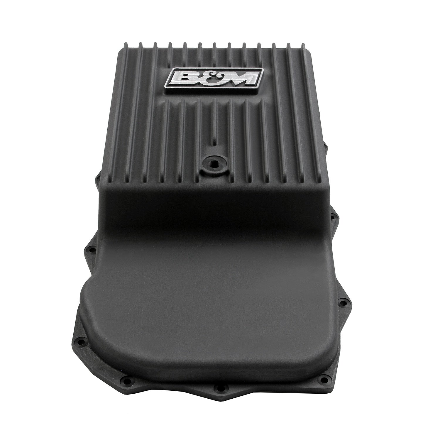 B&M Hi-Tek Deep Heavy Duty Transmission Pan - ZF 845RE/850RE/8HP70/8HP75 - Black - Photo - out of package Top