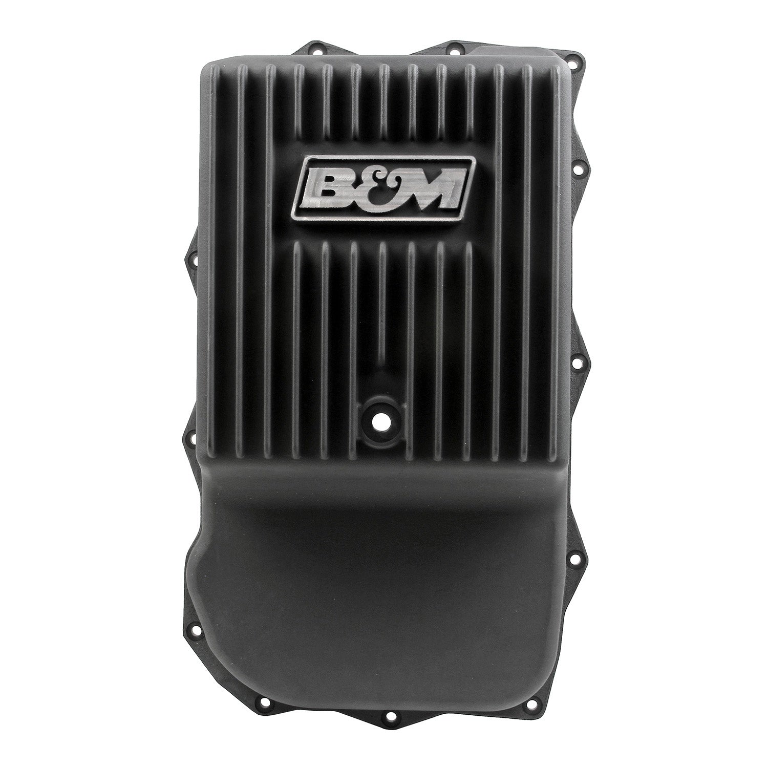 B&M Hi-Tek Deep Heavy Duty Transmission Pan - ZF 845RE/850RE/8HP70/8HP75 - Black - Photo - out of package Angle
