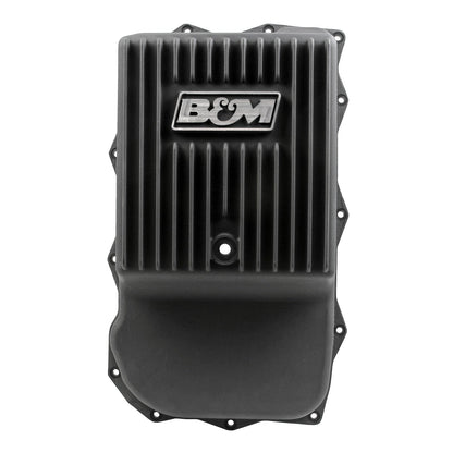 B&M Hi-Tek Deep Heavy Duty Transmission Pan - ZF 845RE/850RE/8HP70/8HP75 - Black - Photo - out of package Angle