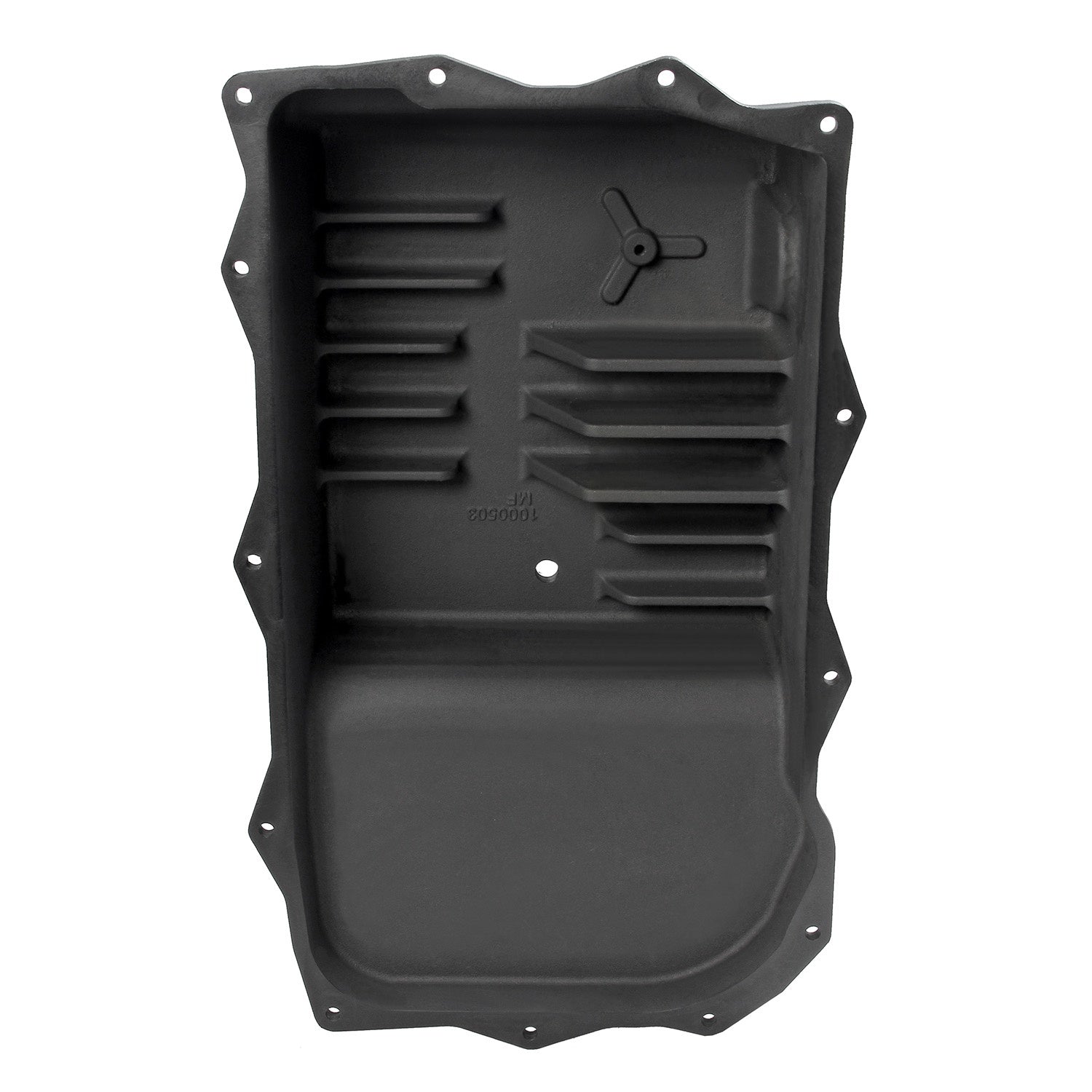 B&M Hi-Tek Deep Heavy Duty Transmission Pan - ZF 845RE/850RE/8HP70/8HP75 - Black - Photo - out of package Side
