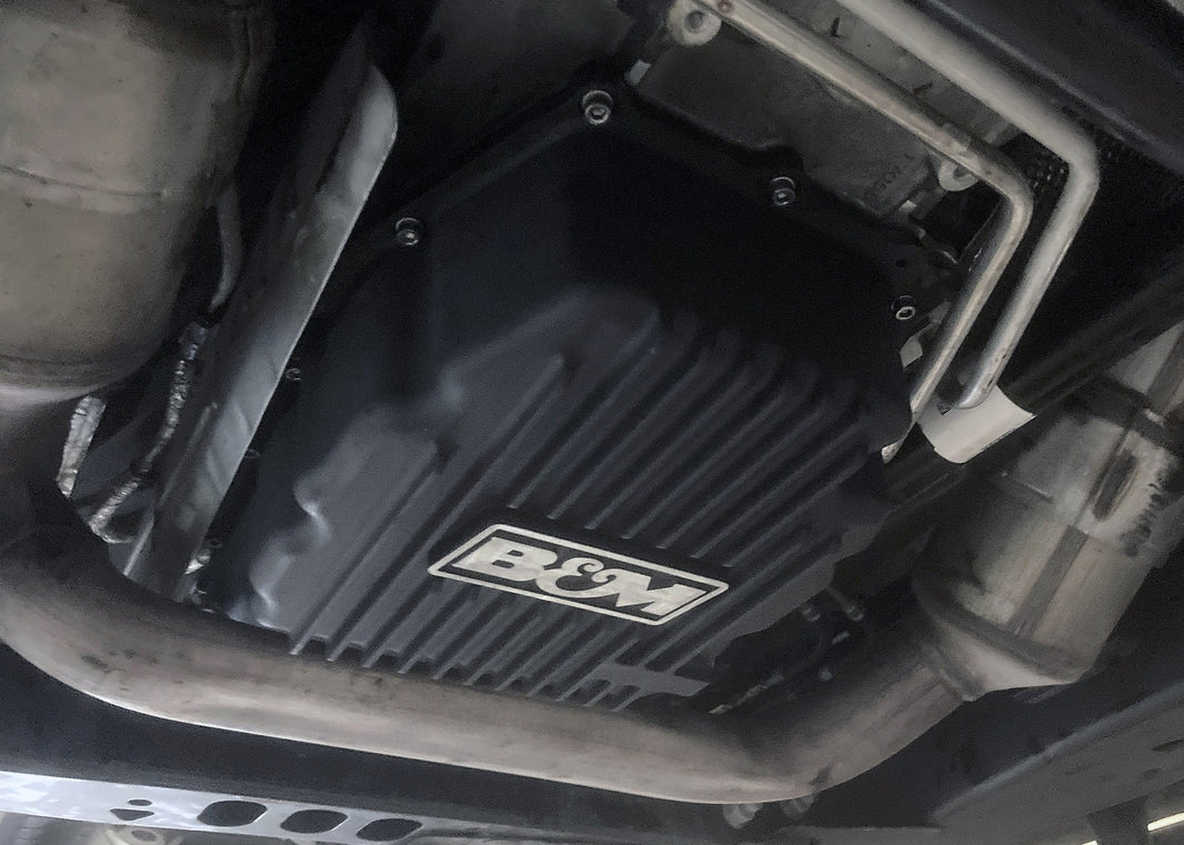 CAST TRANS PAN, 2019+ GM 8L90, BLACK - B&M HI-TEK DEEP TRANSMISSION PAN - Black