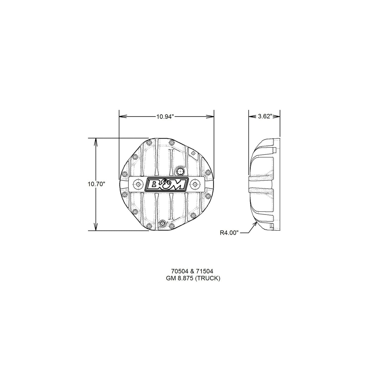 B&M Hi-Tek Aluminum Differential Cover for GM 8.875-inch 12-bolt Truck - Black - Photo - out of package Back